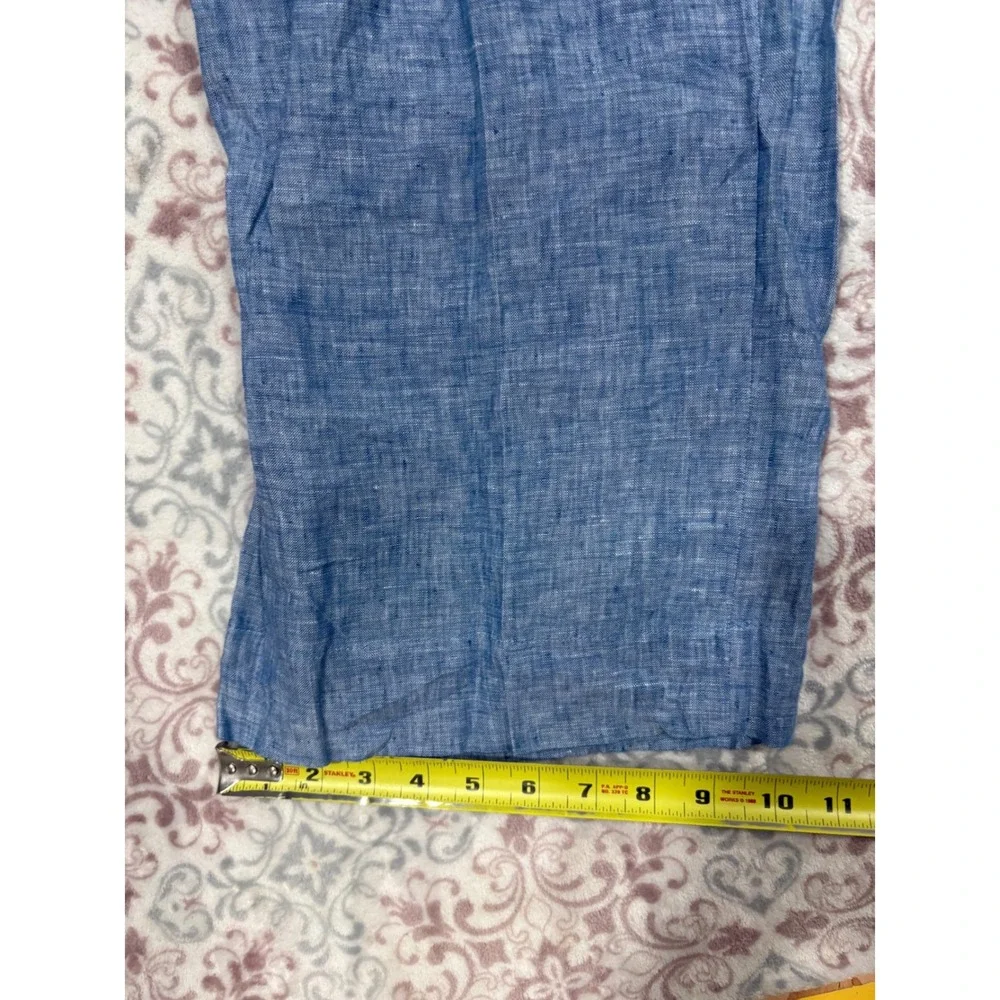 Tahari Essentials 100% Linen Wide Leg Pants Blue Chambray Elastic Waist Mens M